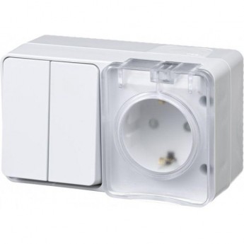 Блок SCHNEIDER ELECTRIC ATLASDESIGN PROFI54: ОП розетка 16А, 250В с заземл. защ. шторки + 2-кл. выключатель 10А IP54 белый Блок SCHNEIDER ELECTRIC ATLASDESIGN PROFI54: ОП розетка 16А, 250В с заземл. защ. шторки + 2-кл. выключатель 10А IP54 белый