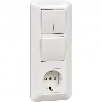 Блок SCHNEIDER ELECTRIC ПРИМА С/У: розетка с заземлением + выключатель 1-клавишный + выключатель 2-клавишный, БЕЛЫЙ,розн.уп.Рос