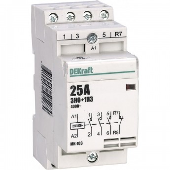 Модульный контактор DEKRAFT 3НО+1НЗ 25А 230В МК-103