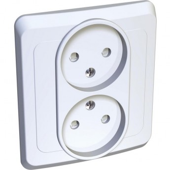 Розетка двойная SCHNEIDER ELECTRIC ЭТЮД С/У без заземления со шторками 16А 250B, белый, Россия