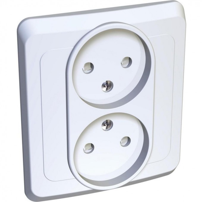 Розетка двойная SCHNEIDER ELECTRIC ЭТЮД С/У без заземления со шторками 16А 250B, белый, Россия PC16-006B