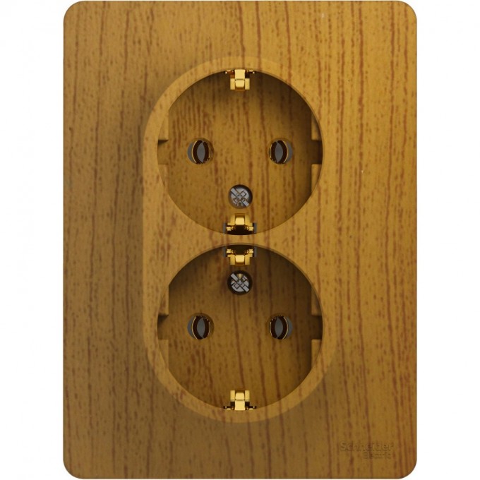 Розетка двойная SCHNEIDER ELECTRIC GLOSSA с заземлением, в сборе, дерево дуб GSL000524