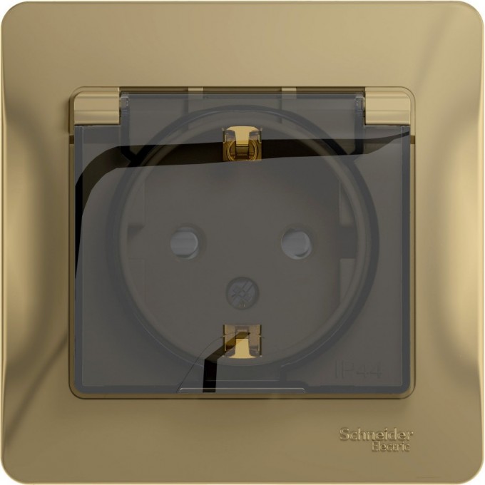 Розетка SCHNEIDER ELECTRIC GLOSSA с заземлением, IP44, со шторкой, с крышкой, в сборе, титан GSL000448