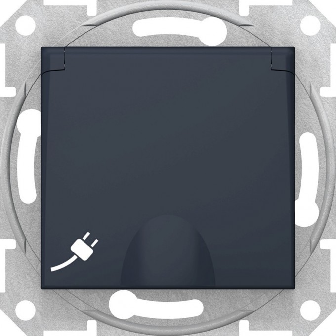 Розетка SCHNEIDER ELECTRIC SEDNA с зазем. конт., с защит. шторками, с крышкой, графит SDN3100170