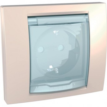 Розетка SCHNEIDER ELECTRIC UNICA со шторками, с крышкой, IP44, бежевый