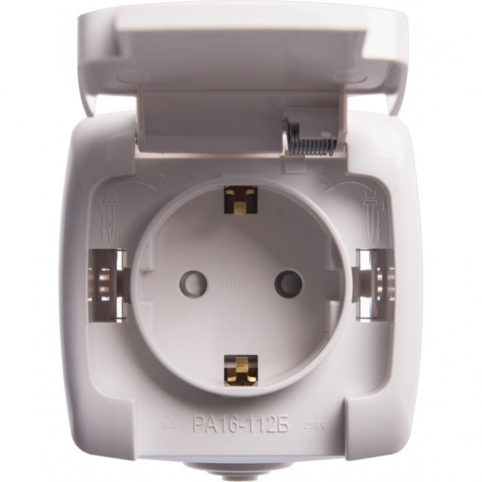 Розетка SCHNEIDER ELECTRIC РОНДО О/У IP44 с заземлением со шторками, 16А, 250В, белый. Россия RA16-112B-BI