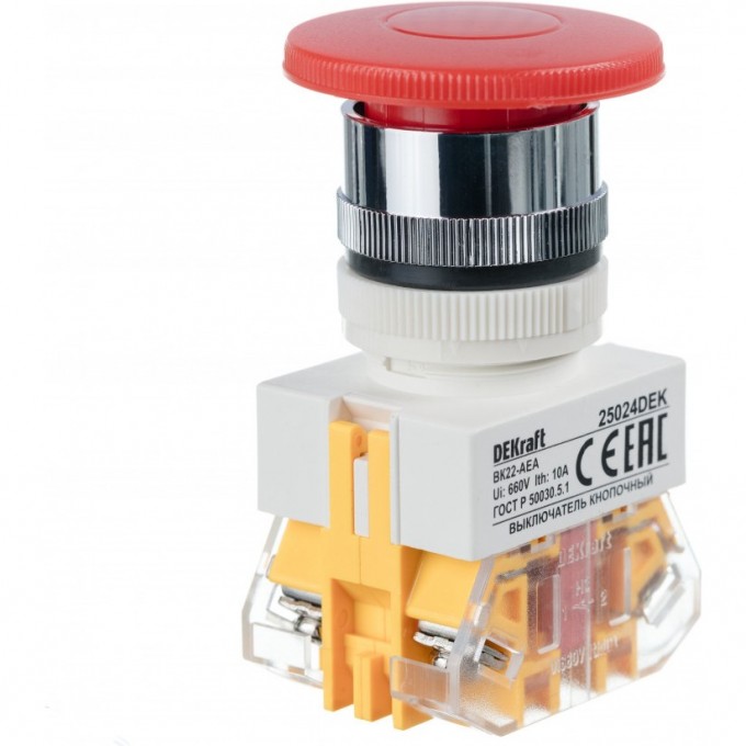 Выключатель кнопочный грибок SCHNEIDER ELECTRIC DEKRAFT AEA ?22 мм Цвет:КРАСНЫЙ 220В ВK-2 25024DEK