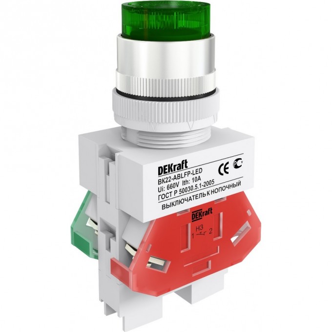 Выключатель кнопочный SCHNEIDER ELECTRIC DEKRAFT ABLFP ?22 мм Цвет:ЗЕЛЕНЫЙ LED 220В ВK-22 25026DEK