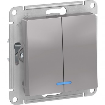 2-клавишный выключатель SCHNEIDER ELECTRIC ATLASDESIGN с подсветкой, алюминий 2-клавишный выключатель SCHNEIDER ELECTRIC ATLASDESIGN с подсветкой, алюминий