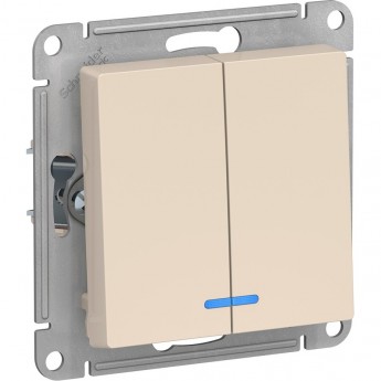 2-клавишный выключатель SCHNEIDER ELECTRIC ATLASDESIGN с подсветкой, БЕЖЕВЫЙ 2-клавишный выключатель SCHNEIDER ELECTRIC ATLASDESIGN с подсветкой, БЕЖЕВЫЙ