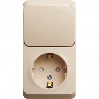 Блок SCHNEIDER ELECTRIC ЭТЮД: розетка с заземлением, со шторками + выключатель 1-клавишный, КРЕМОВЫЙ, Россия Блок SCHNEIDER ELECTRIC ЭТЮД: розетка с заземлением, со шторками + выключатель 1-клавишный, КРЕМОВЫЙ, Россия