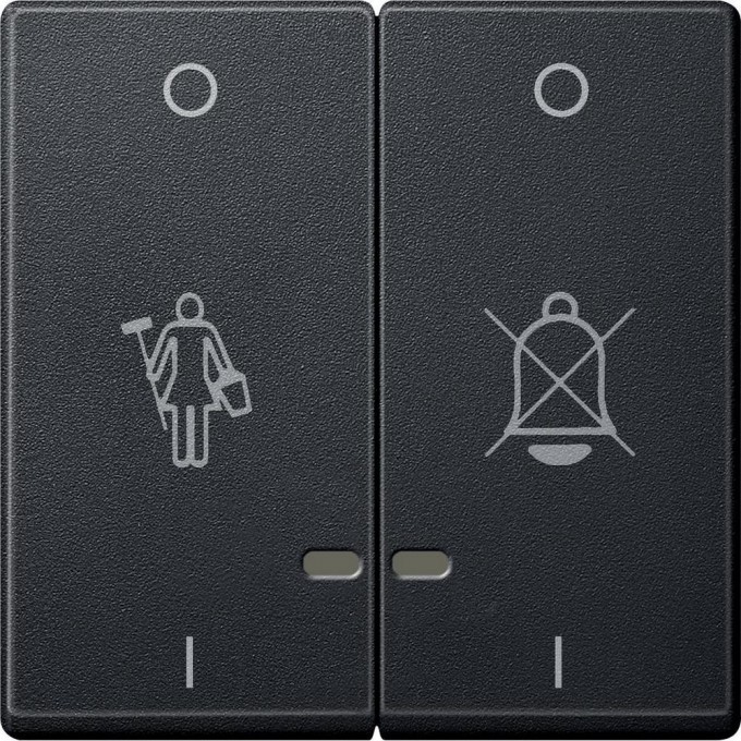 Клавиша двойная MERTEN с окном для световой индикации, с символами "горничная" и "перечеркнутый звонок", АНТРАЦИТ, SM MTN3429-0414