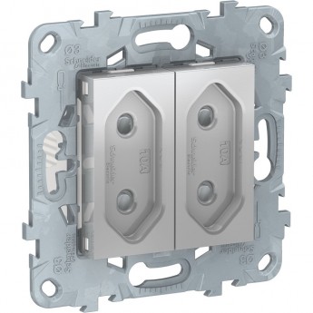 Розетка 2-модульная SCHNEIDER ELECTRIC UNICA NEW, без заземления, со шторками, винтовые зажимы, 10 А, алюминий