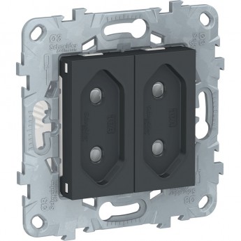 Розетка 2-модульная SCHNEIDER ELECTRIC UNICA NEW, без заземления, со шторками, винтовые зажимы, 10 А, антрацит