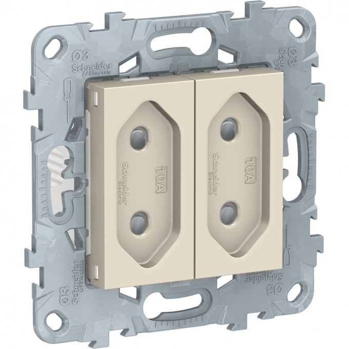 Розетка 2-модульная SCHNEIDER ELECTRIC UNICA NEW, без заземления, со шторками, винтовые зажимы, 10 А, бежевый NU503144