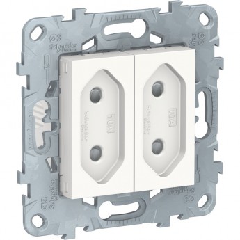 Розетка 2-модульная SCHNEIDER ELECTRIC UNICA NEW, без заземления, со шторками, винтовые зажимы, 10 А, белый