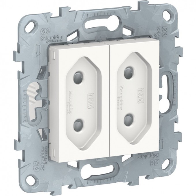 Розетка 2-модульная SCHNEIDER ELECTRIC UNICA NEW, без заземления, со шторками, винтовые зажимы, 10 А, белый NU503118