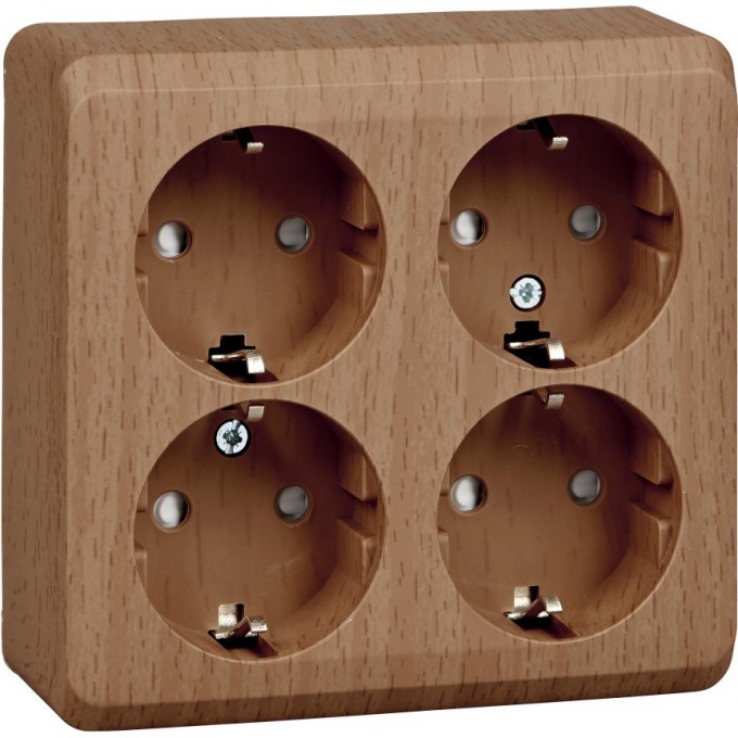 Розетка 4-местная SCHNEIDER ELECTRIC ЭТЮД с заземлением со шторками 16А 250В, бук, Россия PA16-208T