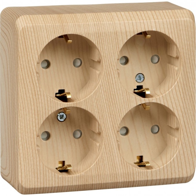 Розетка 4-местная SCHNEIDER ELECTRIC ЭТЮД с заземлением со шторками 16А 250В, сосна, Россия PA16-208D