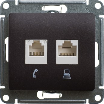 Розетка двойная компьютерная SCHNEIDER ELECTRIC GLOSSA RJ45+RJ45, кат.5E, механизм, шоколад