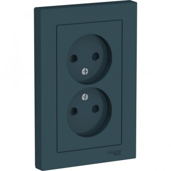 Розетка двойная SCHNEIDER ELECTRIC ATLASDESIGN без заземления, со шторками, в сборе, изумруд