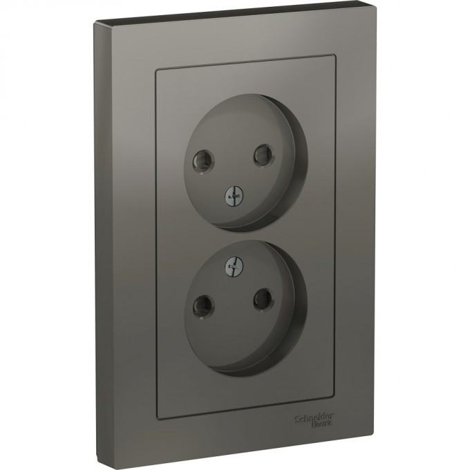 Розетка двойная SCHNEIDER ELECTRIC ATLASDESIGN без заземления, со шторками, в сборе, сталь ATN000922
