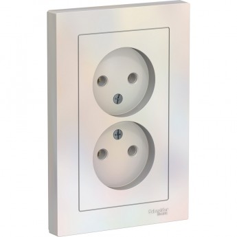 Розетка двойная SCHNEIDER ELECTRIC ATLASDESIGN без заземления, в сборе, жемчуг