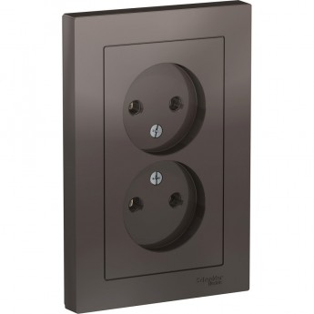 Розетка двойная SCHNEIDER ELECTRIC ATLASDESIGN без заземления, в сборе, мокко