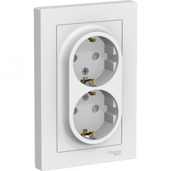 Розетка двойная SCHNEIDER ELECTRIC ATLASDESIGN с заземлением, со шторками, в сборе, белый