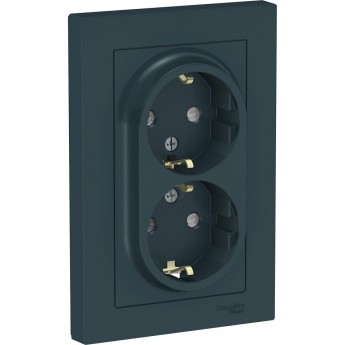 Розетка двойная SCHNEIDER ELECTRIC ATLASDESIGN с заземлением, со шторками, в сборе, изумруд