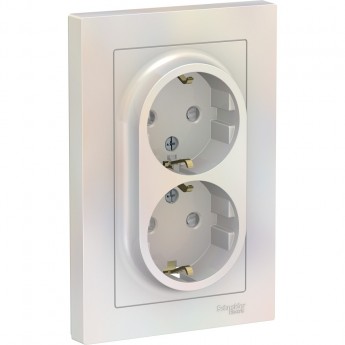 Розетка двойная SCHNEIDER ELECTRIC ATLASDESIGN с заземлением, со шторками, в сборе, жемчуг