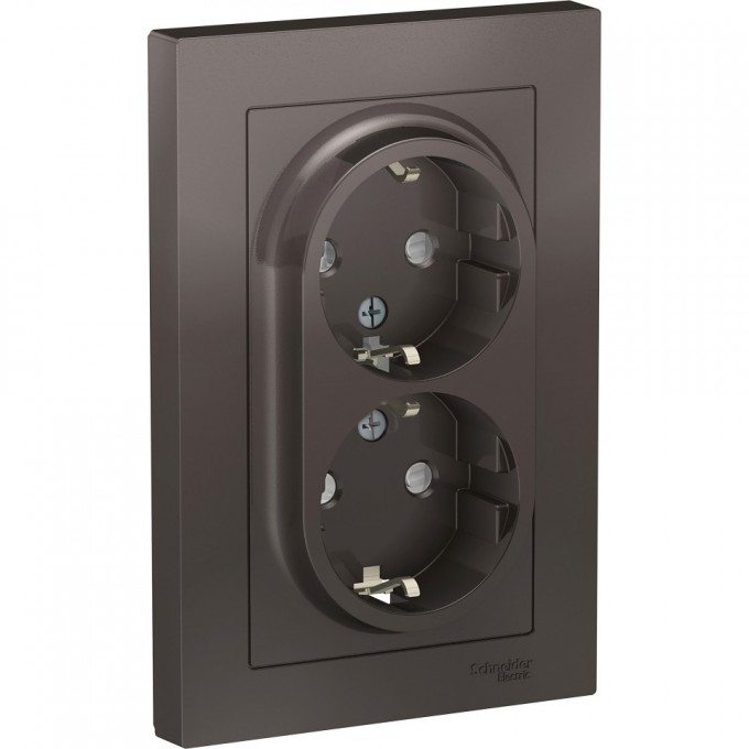 Розетка двойная SCHNEIDER ELECTRIC ATLASDESIGN с заземлением, со шторками, в сборе, мокко ATN000626