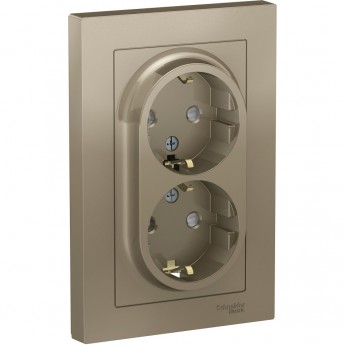 Розетка двойная SCHNEIDER ELECTRIC ATLASDESIGN с заземлением, со шторками, в сборе, шампань