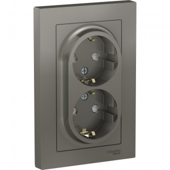 Розетка двойная SCHNEIDER ELECTRIC ATLASDESIGN с заземлением, со шторками, в сборе, сталь