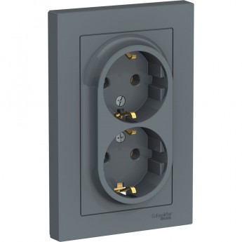 Розетка двойная SCHNEIDER ELECTRIC ATLASDESIGN с заземлением, в сборе, грифель