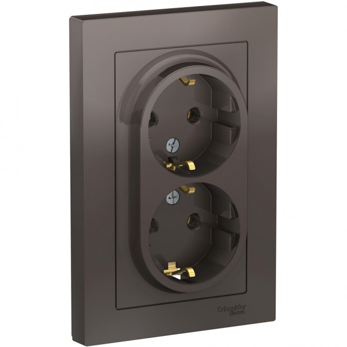 Розетка двойная SCHNEIDER ELECTRIC ATLASDESIGN с заземлением, в сборе, мокко ATN000624