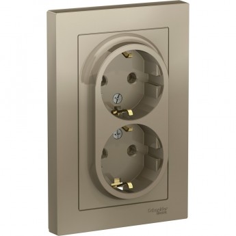 Розетка двойная SCHNEIDER ELECTRIC ATLASDESIGN с заземлением, в сборе, шампань