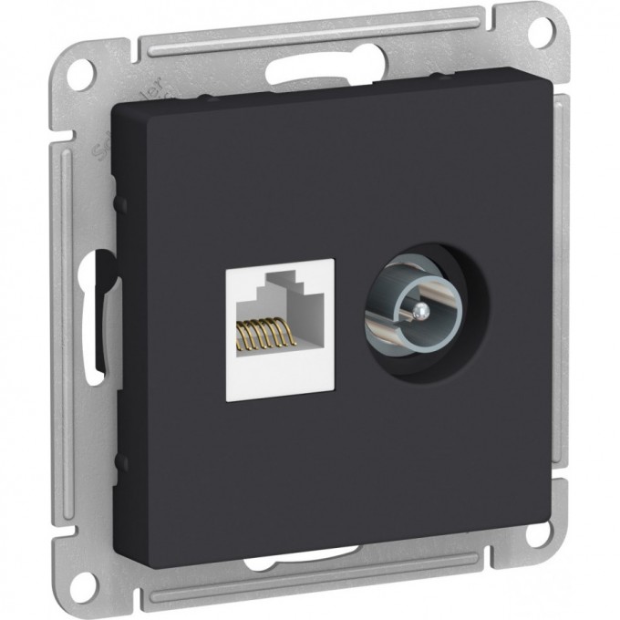 Розетка двойная SCHNEIDER ELECTRIC ATLASDESIGN ТВ + компьютерная RJ45, кат. 5Е, карбон ATN001089