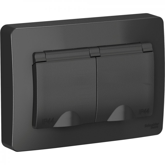 Розетка двойная SCHNEIDER ELECTRIC BLANCA IP44 с заземлением, со шторками, с крышками, 16А, 250В, антрацит BLNRS441126