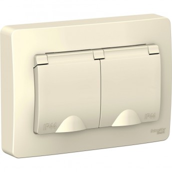 Розетка двойная SCHNEIDER ELECTRIC BLANCA IP44 с заземлением, со шторками, с крышками, 16А, 250В, молочный