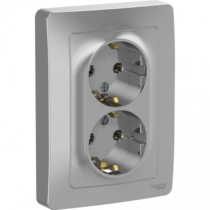 Розетка двойная SCHNEIDER ELECTRIC BLANCA с/у, с заземлением, без шторок, 16А, 250В, алюминий BLNRS001023