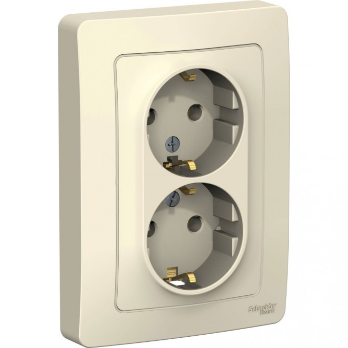 Розетка двойная SCHNEIDER ELECTRIC BLANCA с/у, с заземлением, без шторок, 16А, 250В, молочный BLNRS001022