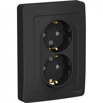 Розетка двойная SCHNEIDER ELECTRIC BLANCA с/у, с заземлением, со шторками, 16А, 250В, антрацит