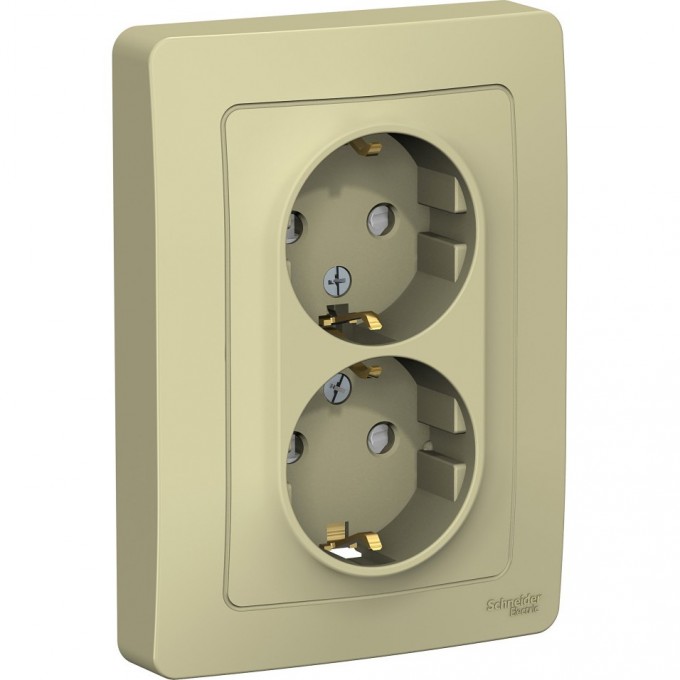 Розетка двойная SCHNEIDER ELECTRIC BLANCA с/у, с заземлением, со шторками, 16А, 250В, бежевый BLNRS001127