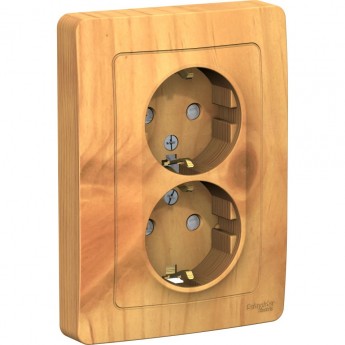 Розетка двойная SCHNEIDER ELECTRIC BLANCA с/у, с заземлением, со шторками, 16А, 250В, ясень