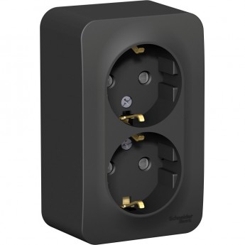 Розетка двойная SCHNEIDER ELECTRIC BLANCA с заземлением, со шторками, 16А, 250В, антрацит