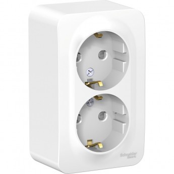 Розетка двойная SCHNEIDER ELECTRIC BLANCA с заземлением, со шторками, с монтажной пластиной, 16А, 250В, белый