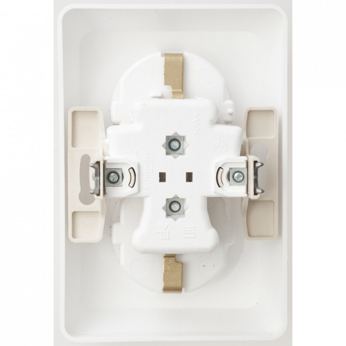 Розетка двойная SCHNEIDER ELECTRIC ЭТЮД С/У с заземлением без шторок 16А 250B, белый, Россия PC16-107B