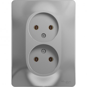 Розетка двойная SCHNEIDER ELECTRIC GLOSSA без заземления, в сборе, алюминий