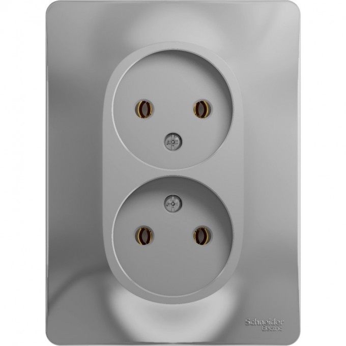 Розетка двойная SCHNEIDER ELECTRIC GLOSSA без заземления, в сборе, алюминий GSL000320